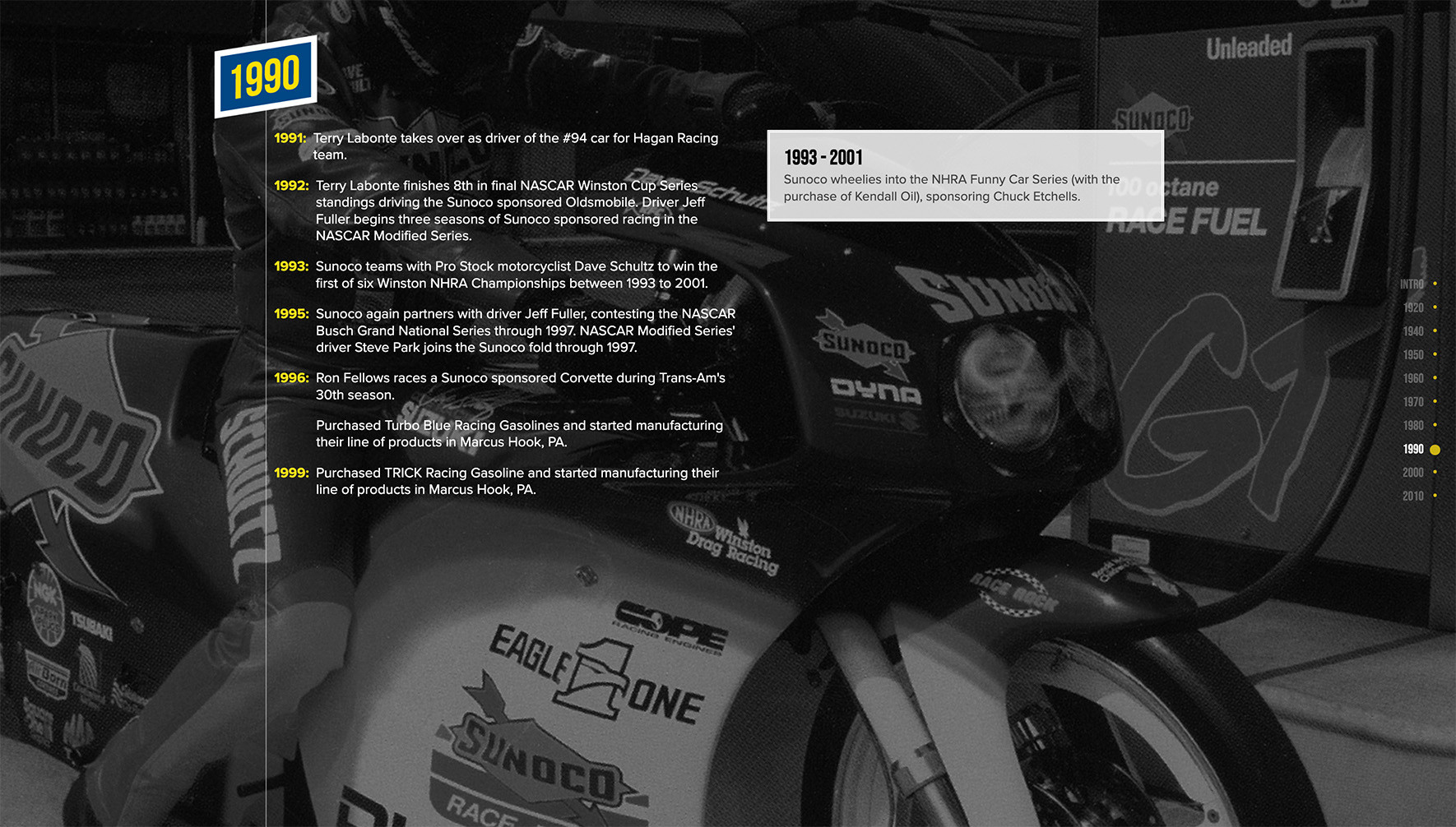 History page responsive experience at SunocoRaceFuels.com